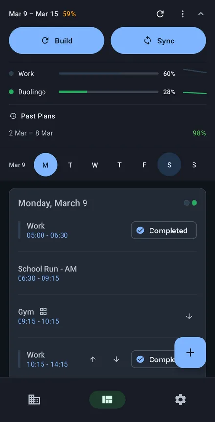 Built weekly plan with progress tracking and daily schedule