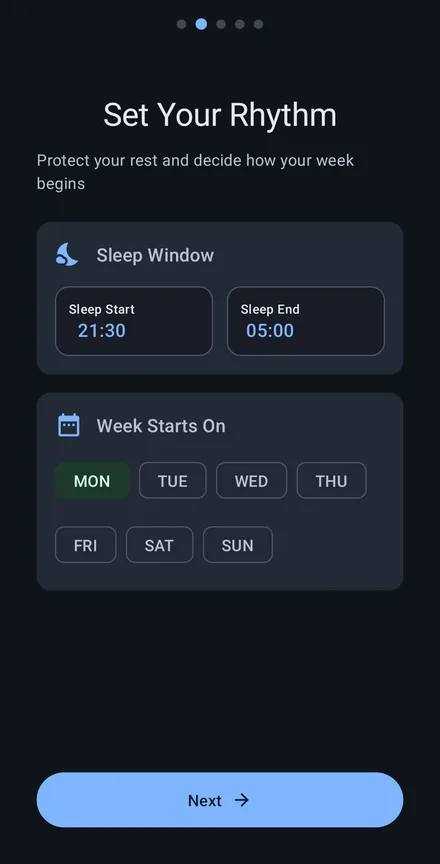 Set your sleep window and week start day